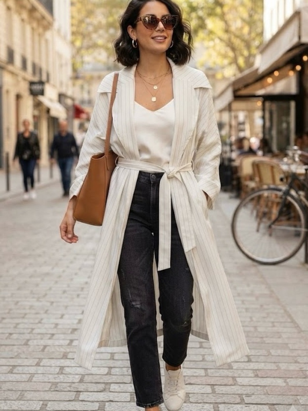 Maison Cinqcent White Black Pinstripe Striped Duster Coatigan Cardigan Luxury